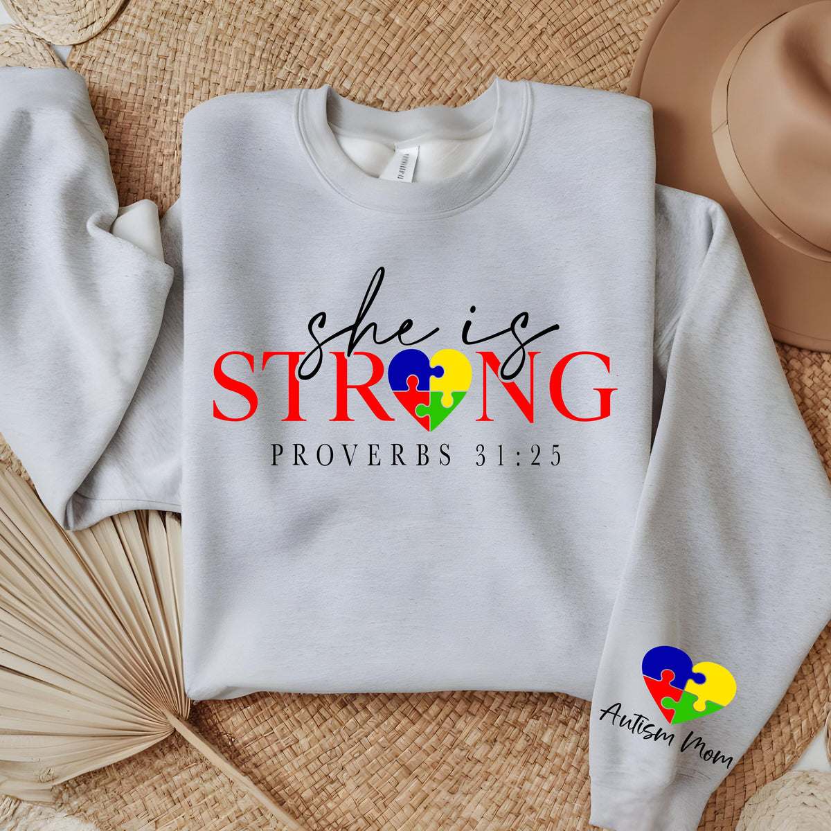 Autism Christian Faith Sweatshirt, Proverb Shirt, She is strong Sweatshirt, Jesus Scripture Sweatshirt, Inspirational Mom Shirt