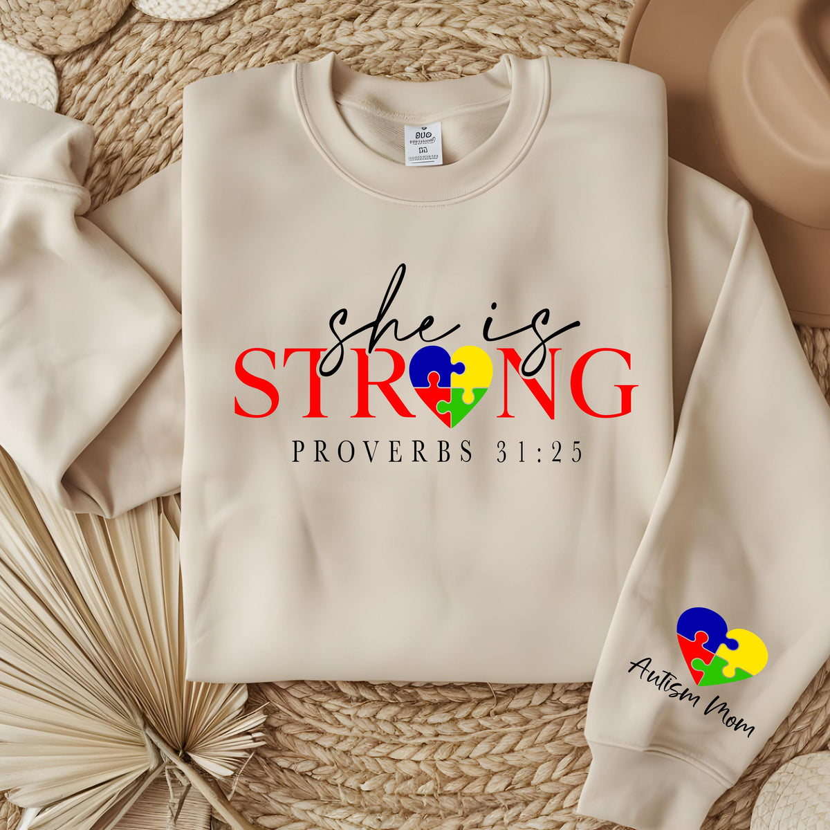 Autism Christian Faith Sweatshirt, Proverb Shirt, She is strong Sweatshirt, Jesus Scripture Sweatshirt, Inspirational Mom Shirt