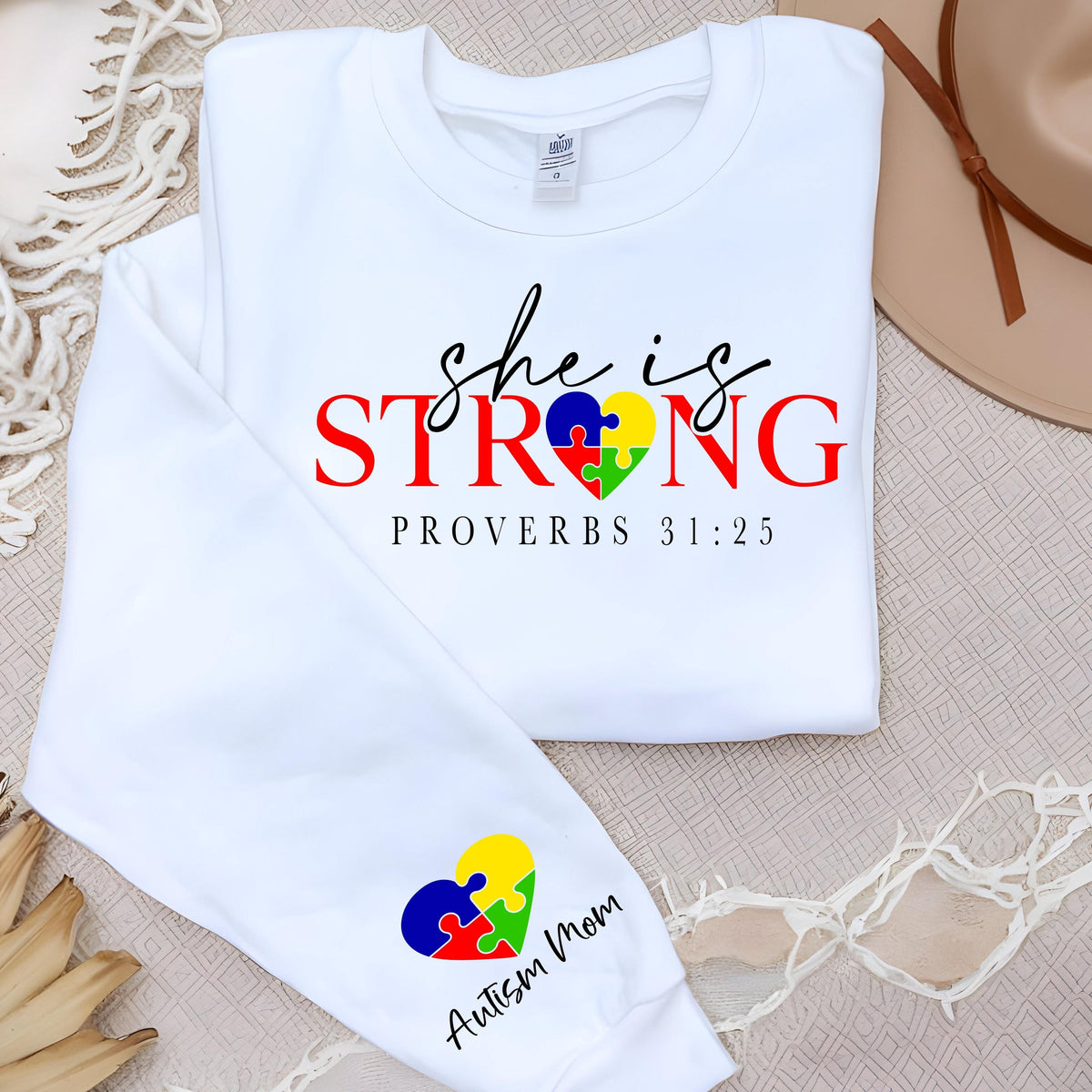 Autism Christian Faith Sweatshirt, Proverb Shirt, She is strong Sweatshirt, Jesus Scripture Sweatshirt, Inspirational Mom Shirt