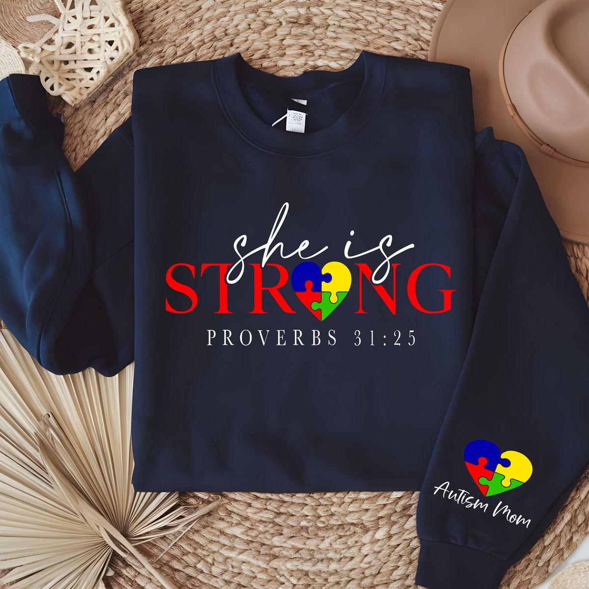 Autism Christian Faith Sweatshirt, Proverb Shirt, She is strong Sweatshirt, Jesus Scripture Sweatshirt, Inspirational Mom Shirt