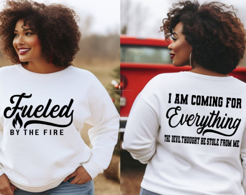 Custom Christian Faith Sweatshirt, Mom/Dad Shirt, Fueled by the fire God Scripture Sweatshirt, Jesus Inspirational Spiritual Sweatshirt